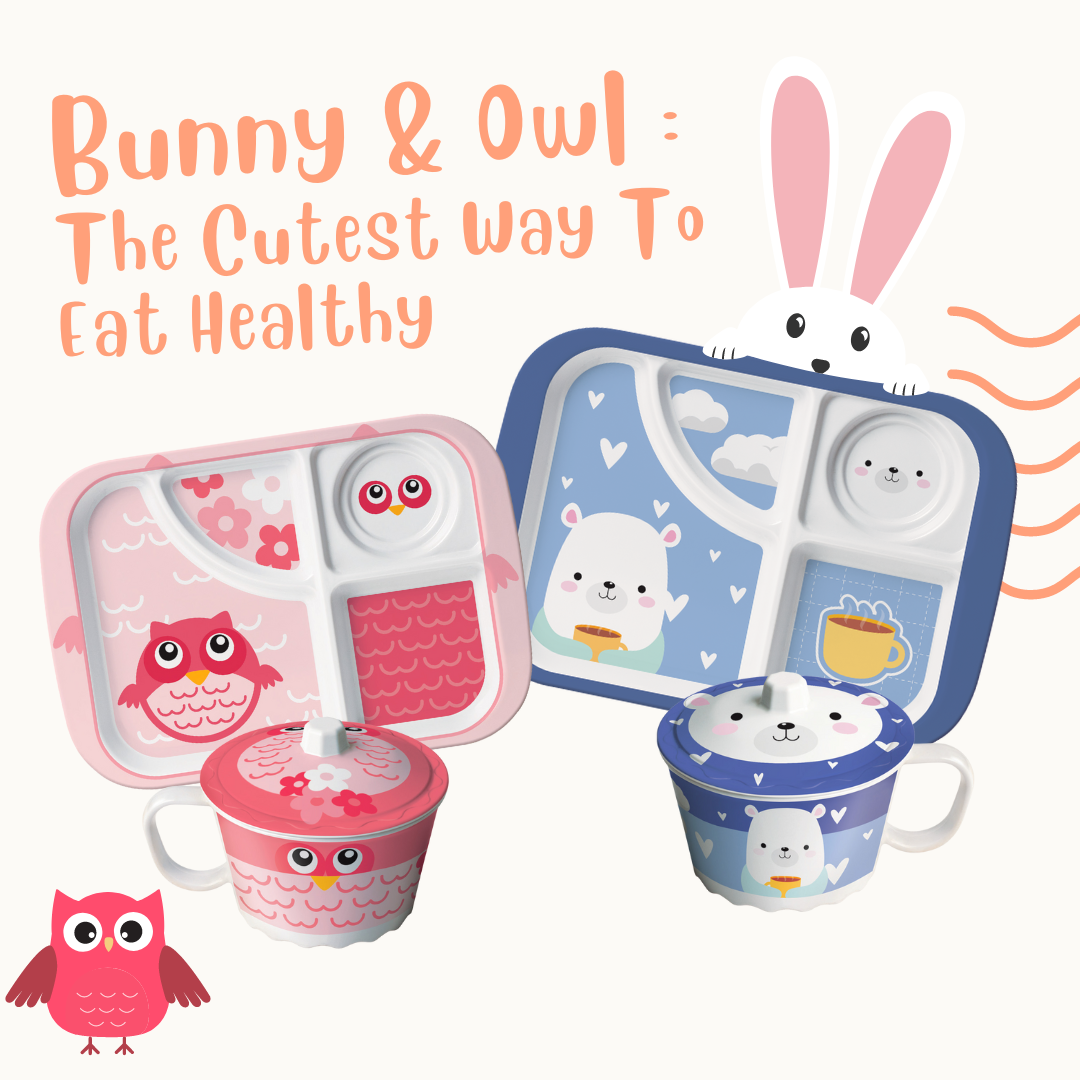 owl and bunny design 4-compartment children plate