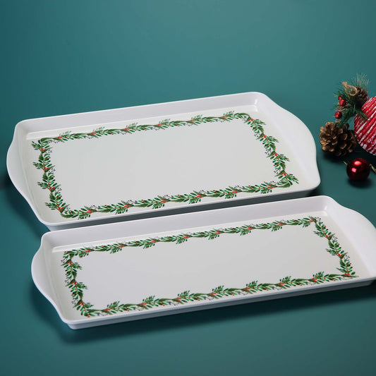 2 Pcs Serving Tray Set - Holly Berry