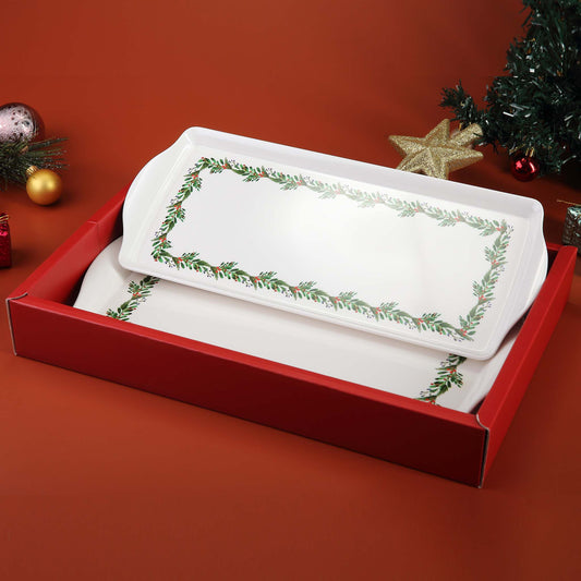 2 Pcs Serving Tray Set - Holly Berry