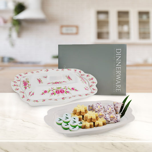Rectangle Serveware with Lid – Floral Rose (Set of 1)
