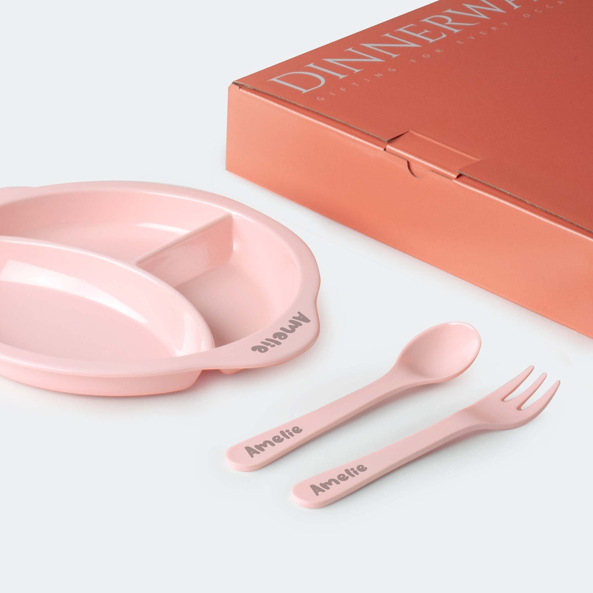 The Plate Story 3 Pcs Personalised Dinner Set- Pink Happy Smile