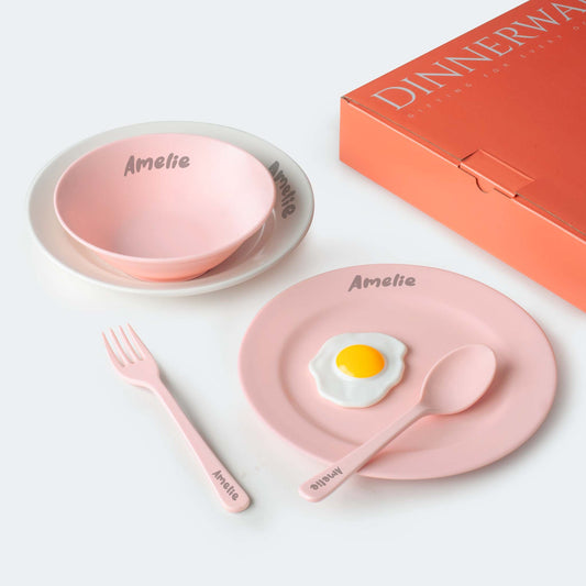 5 Pcs Personalised Dinner Set - Pink Mini Me