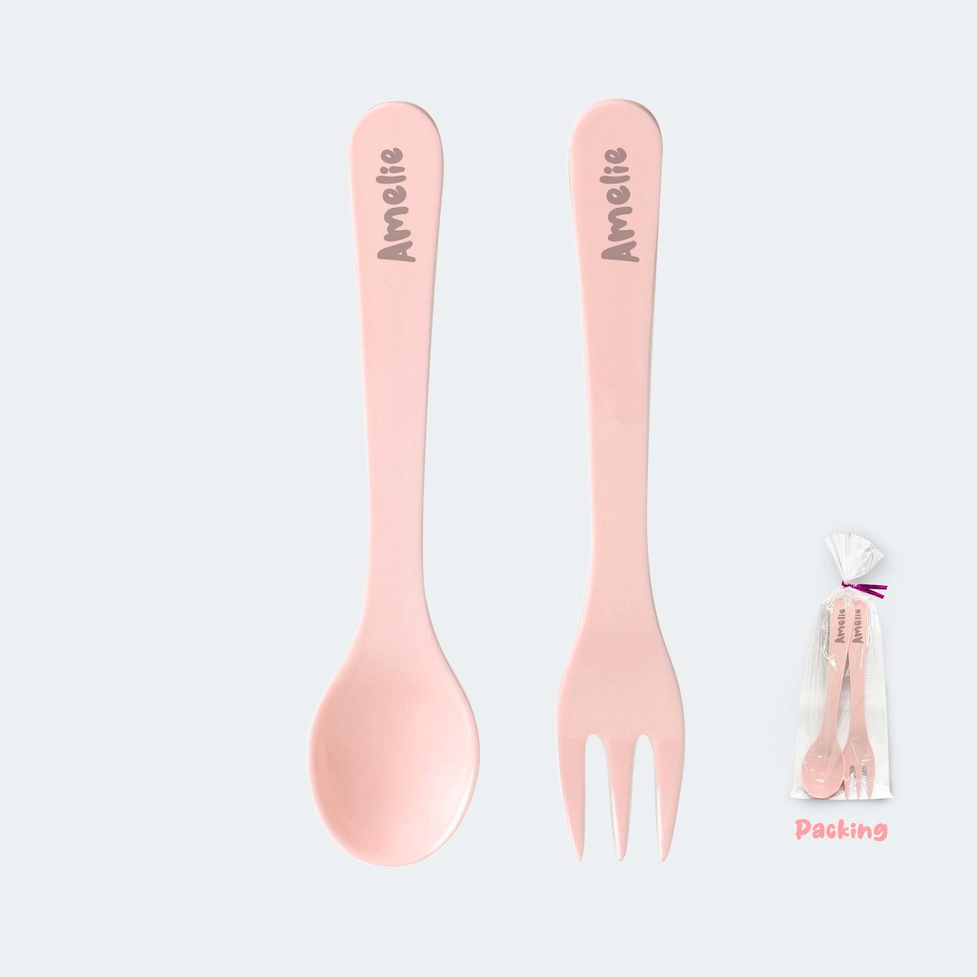 3 Pcs Personalised Dinner Spoon- Pink Happy Smile