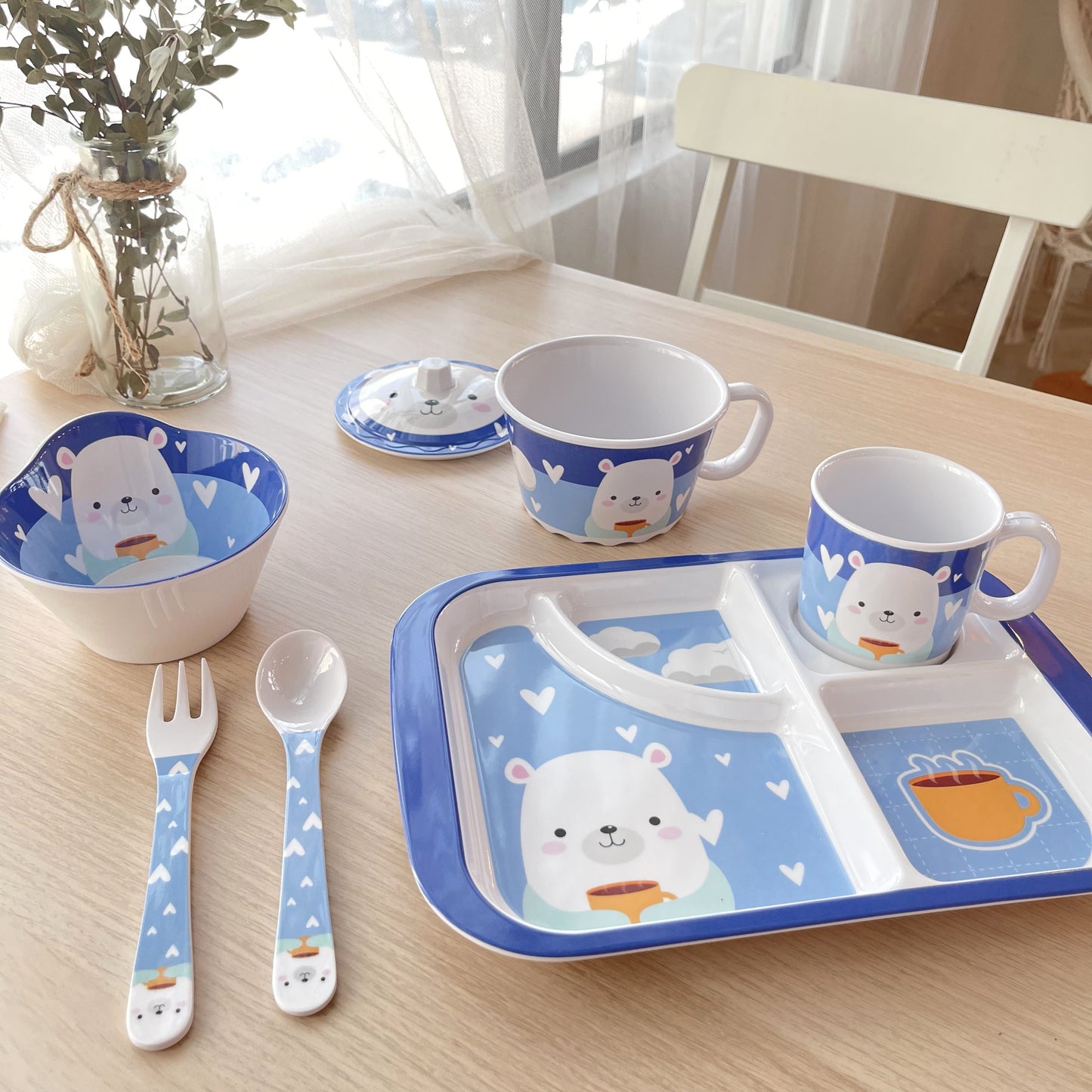 The Plate Story - Children Melamine Mug Bowl with Lid 5”- Bunny (Set of 1)