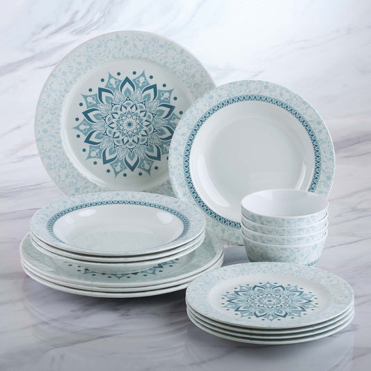 The Plate Story - 16 Pcs Dining Set - Rim Round Noel Blue