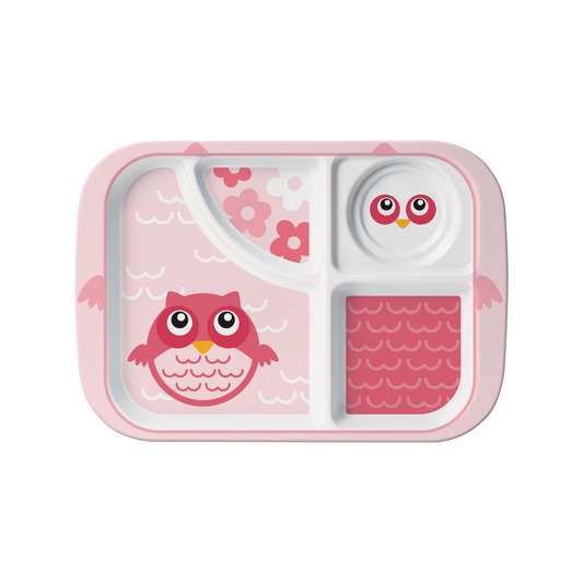 The Plate Story - Children Melamine Plate - 4 Compartment Plate 11.5" - Owl (Set of 1)