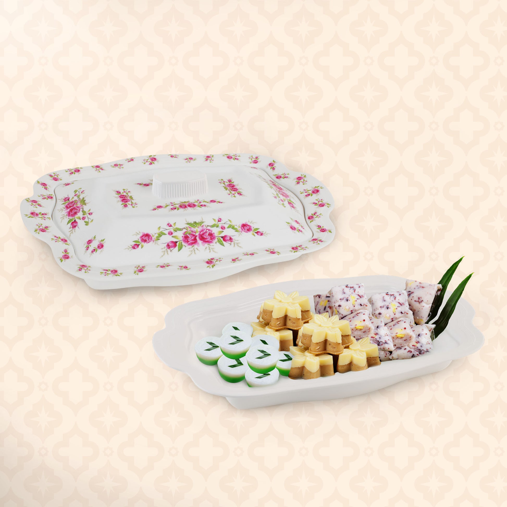 Rectangle Serveware with Lid – Floral Rose (Set of 1)